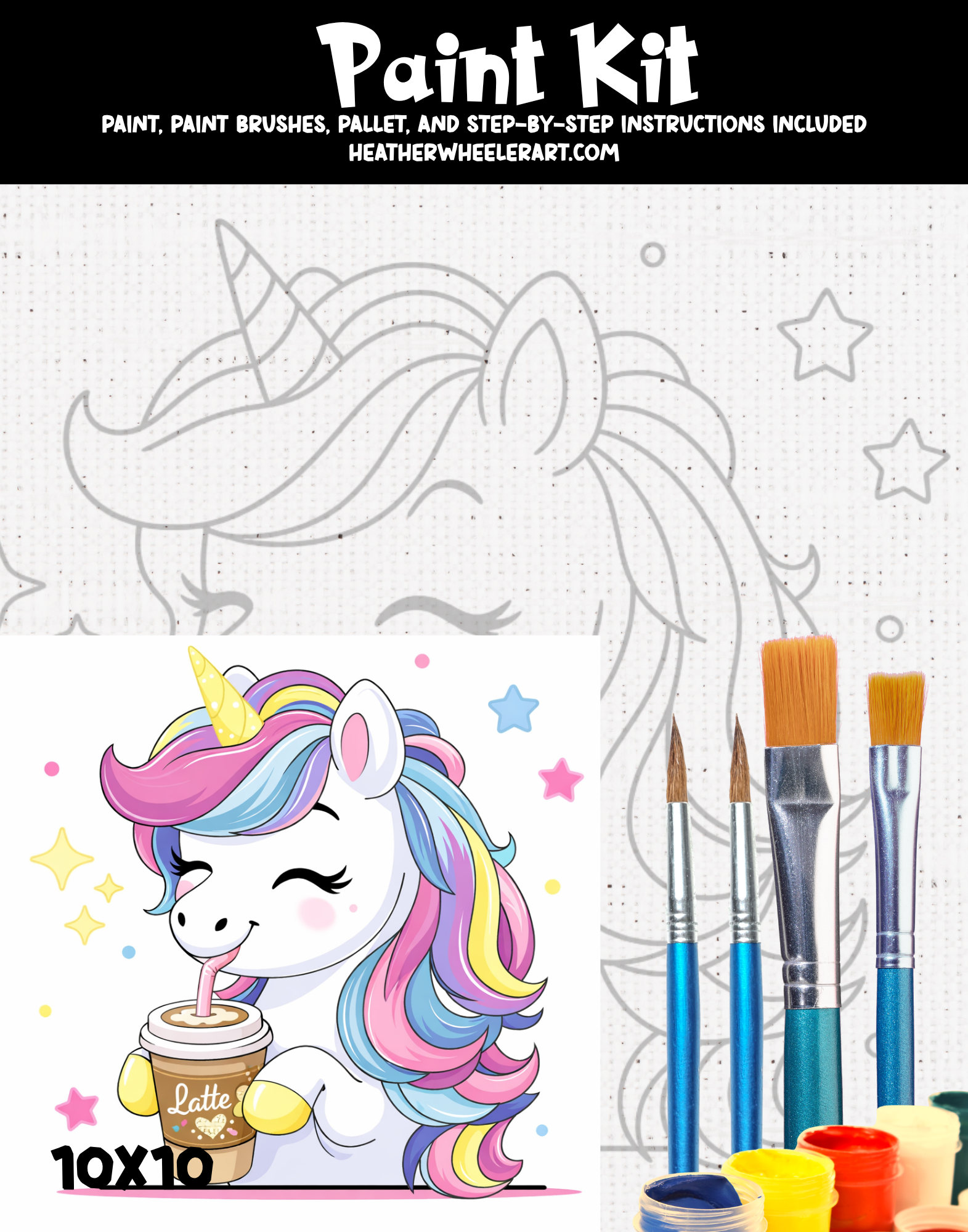 DIY Canvas Painting Kit Unicorn Latte - Canvas Original