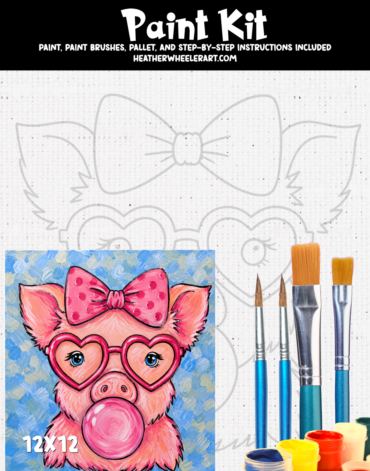DIY Canvas Painting Kit Pig Blowing Bubbles - Canvas Original