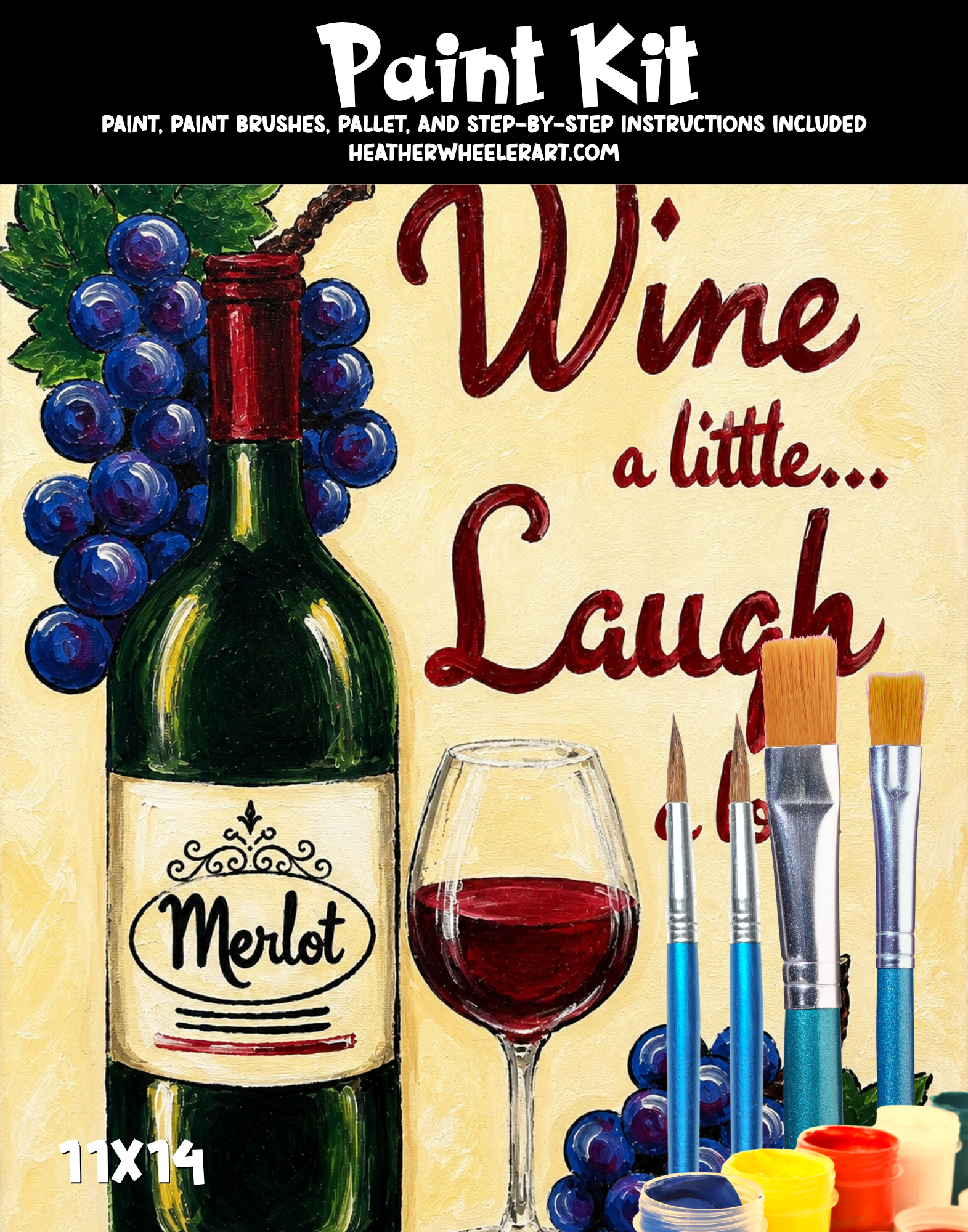 DIY Canvas Painting Kit Wine a little Laugh a lot - Canvas Original