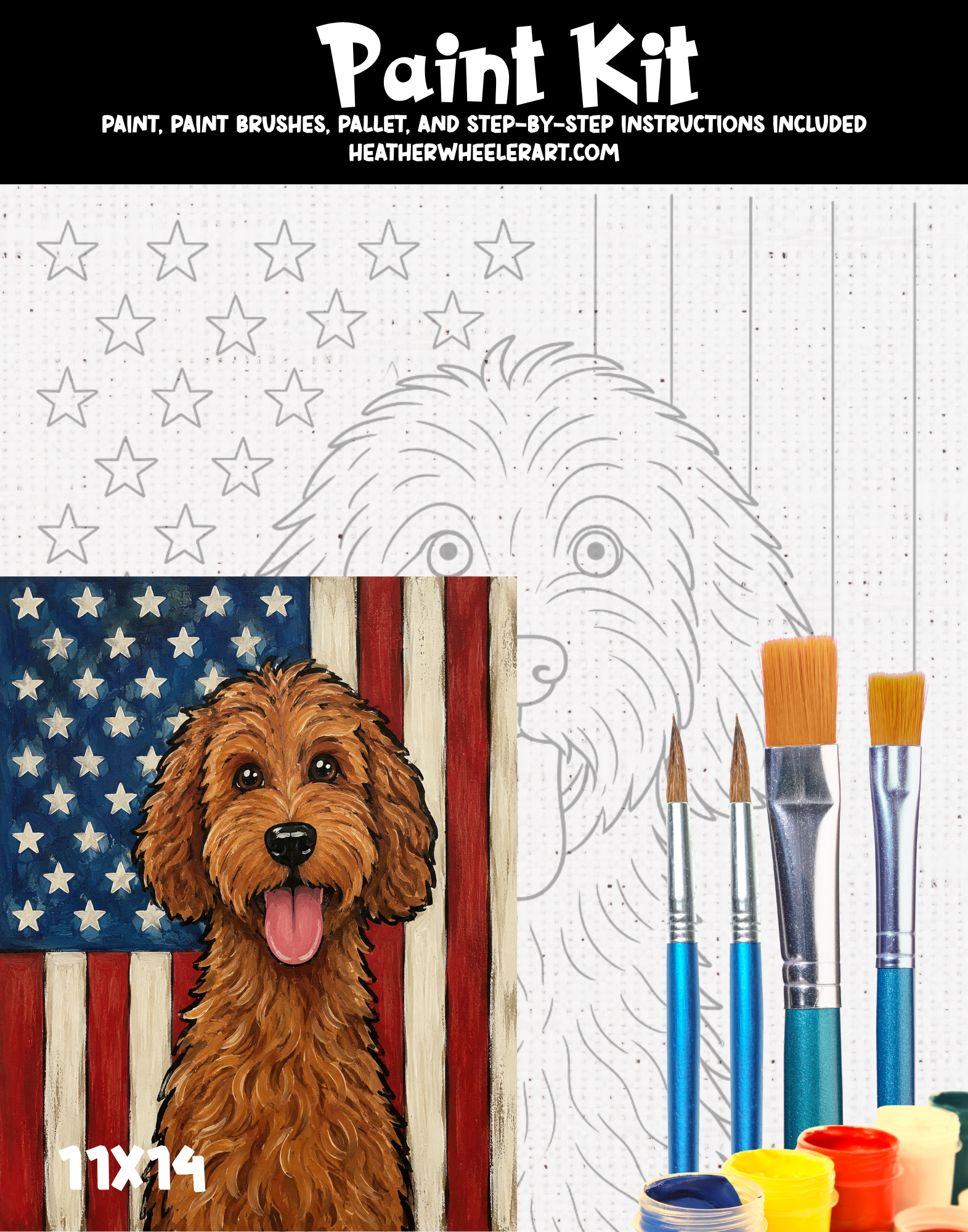 DIY Canvas Painting Kit American flag Doodle - Canvas Original