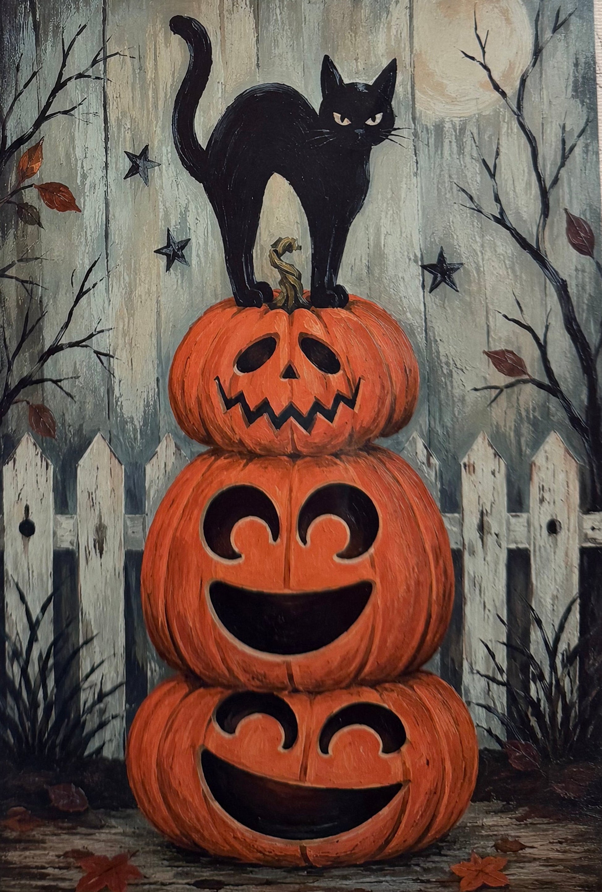 DIY Canvas Painting Kit Cats on Stacked Pumpkins