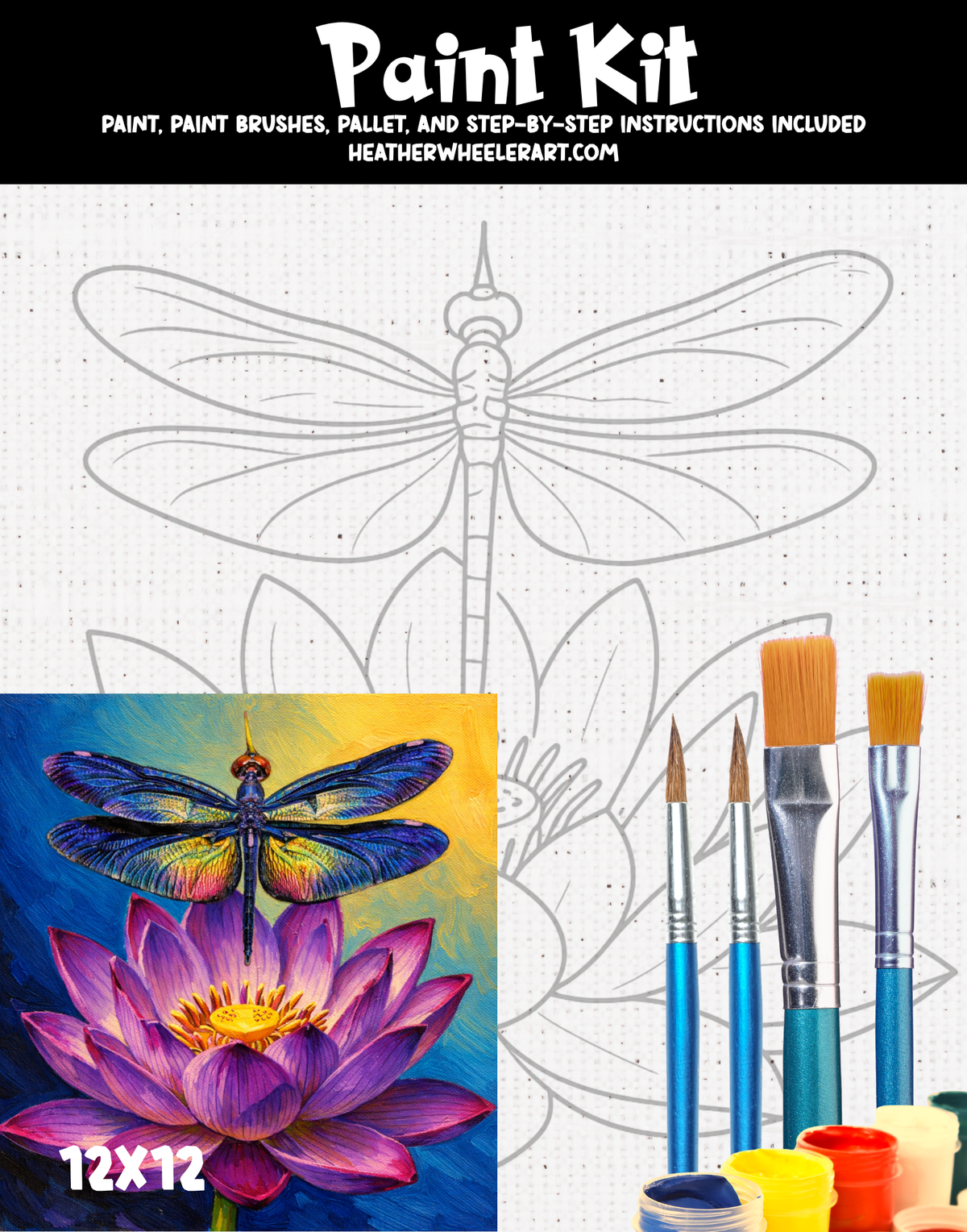 DIY Canvas Painting Kit Dragonfly Lotus - Canvas Original