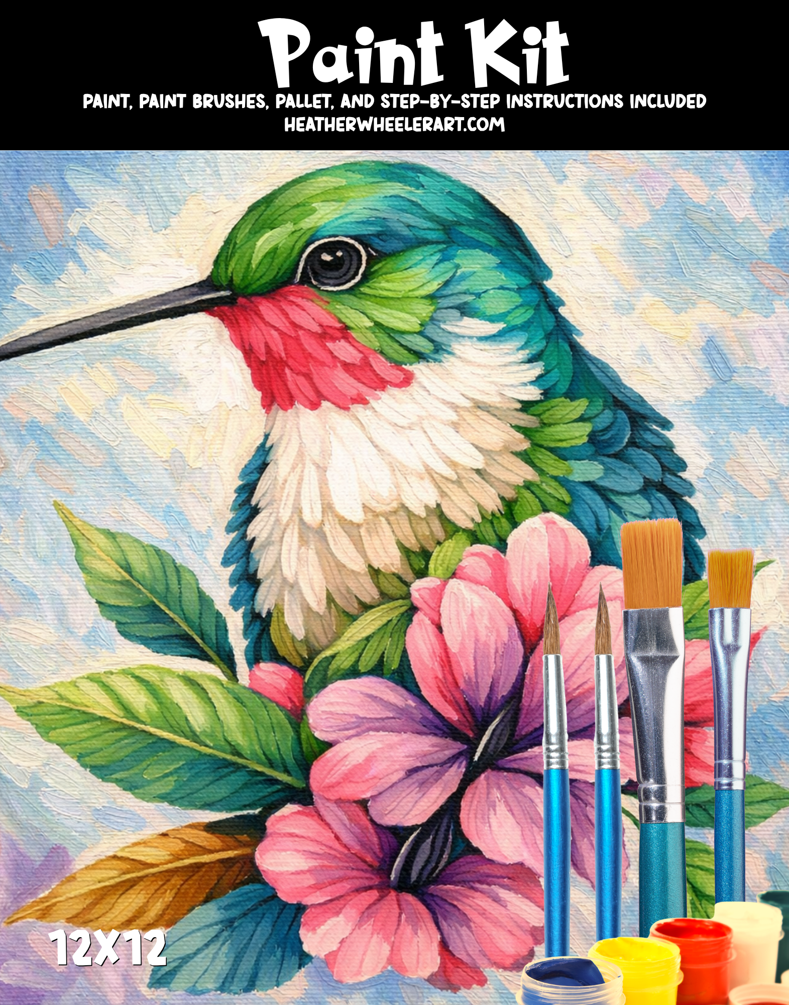 DIY Canvas Painting Kit Hummingbird on Flower - Canvas Original