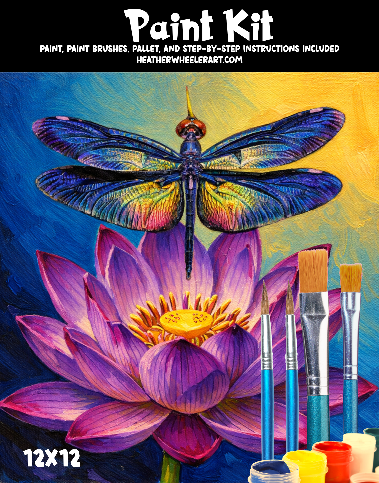 DIY Canvas Painting Kit Dragonfly Lotus - Canvas Original