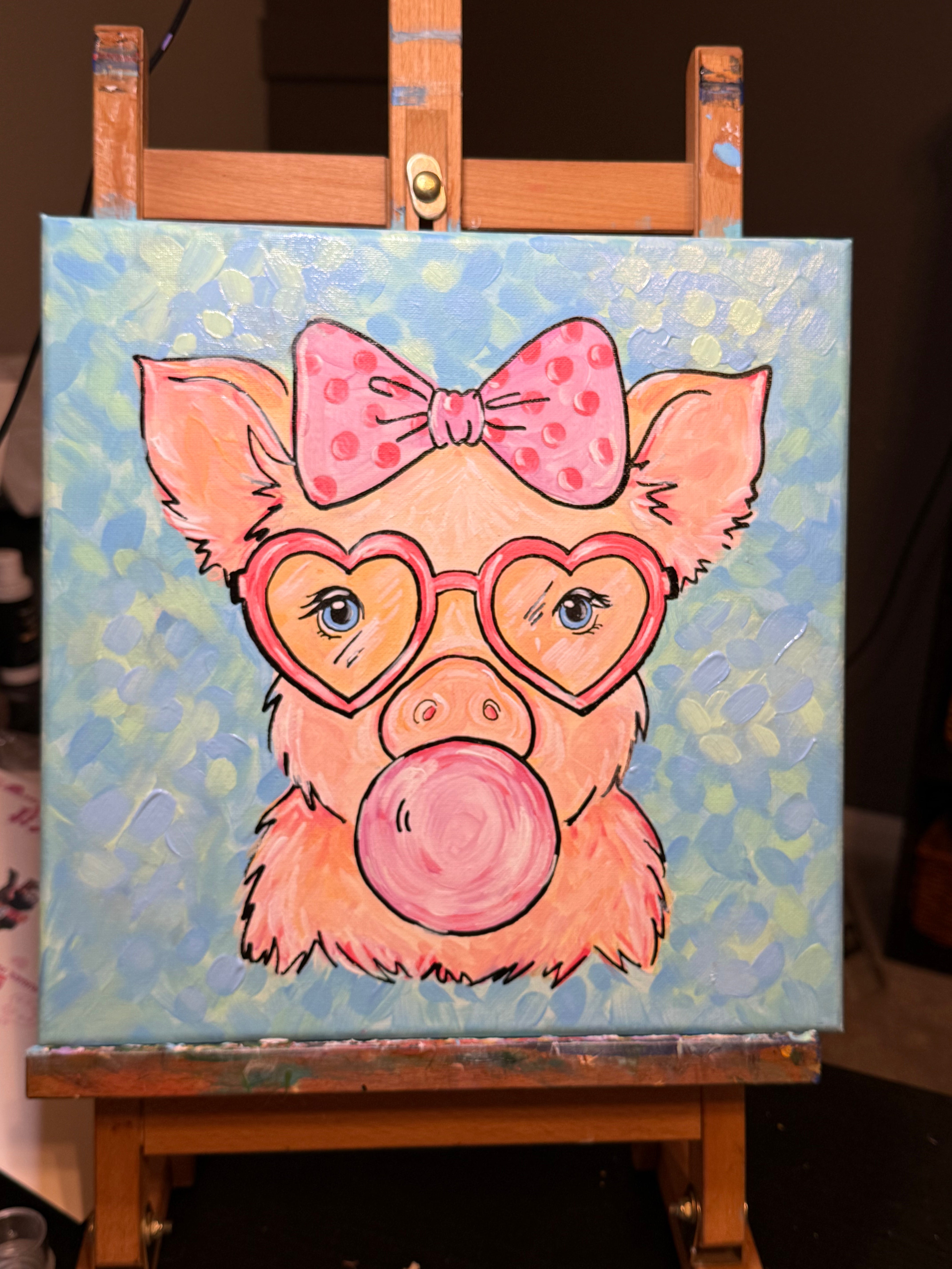 DIY Canvas Painting Kit Pig Blowing Bubbles