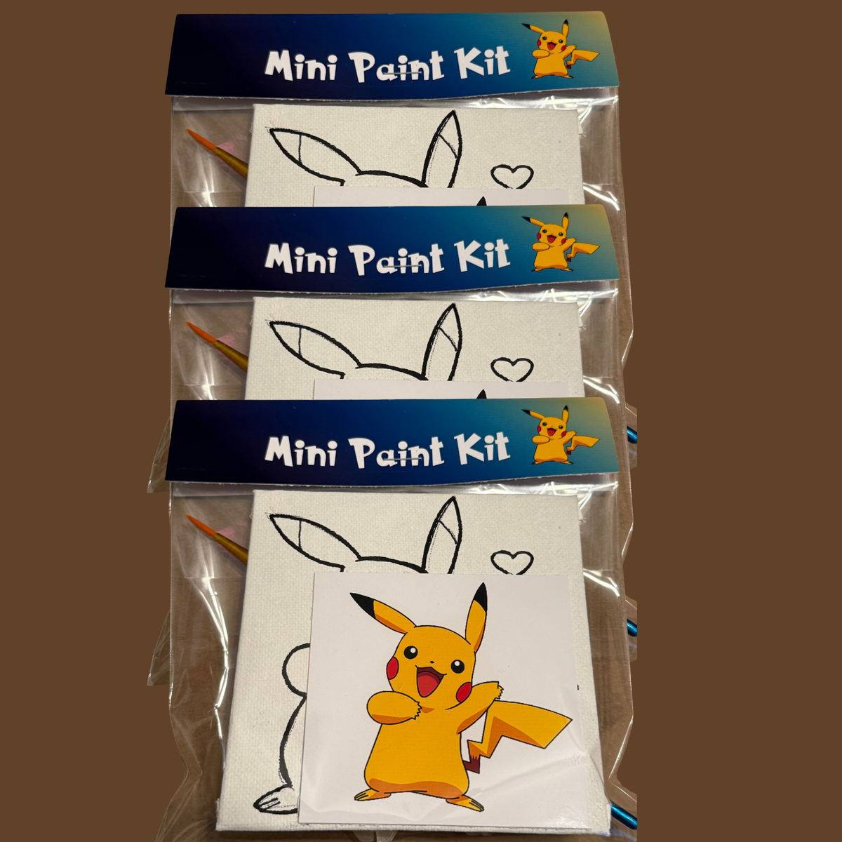 DIY Canvas Painting Kit MINIs Sets of 3 4 or 12 Pokemon Friends - 4’’x4’’ (SET OF 3) / Pokemon Only - Canvas Original
