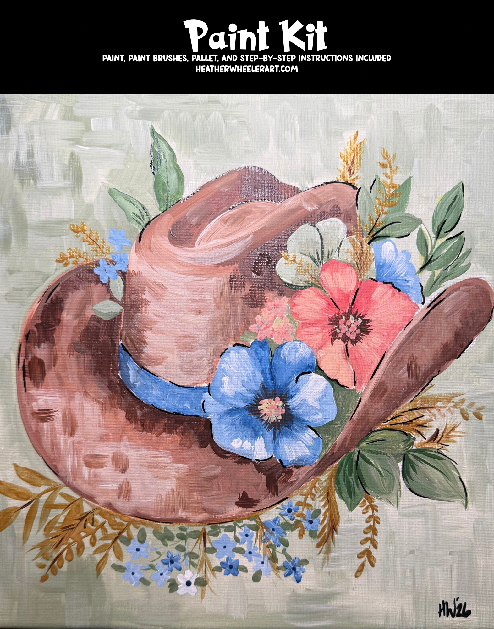 DIY Canvas Painting Kit Floral Cowboy Hat - Canvas Original