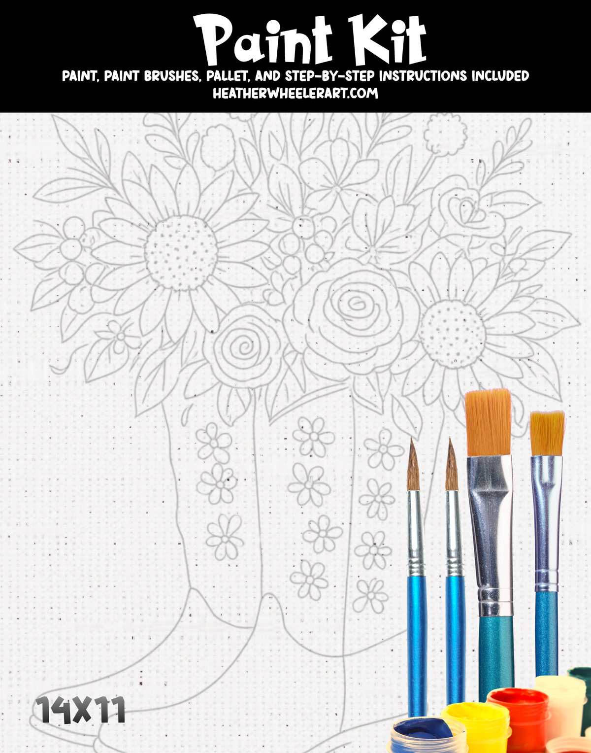 DIY Canvas Painting Kit Boots with flowers