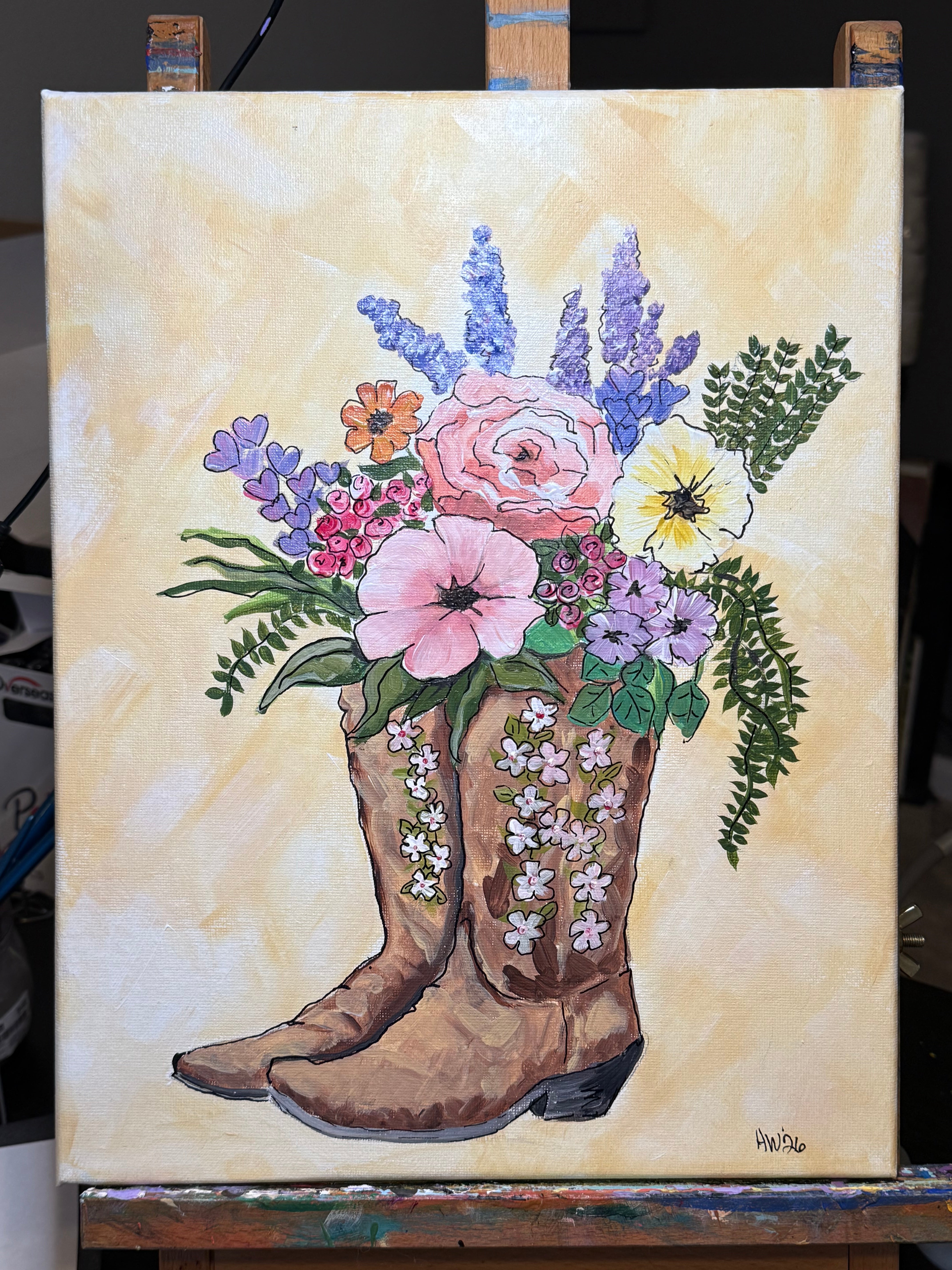 DIY Canvas Painting Kit Cowboy Boot with flowers