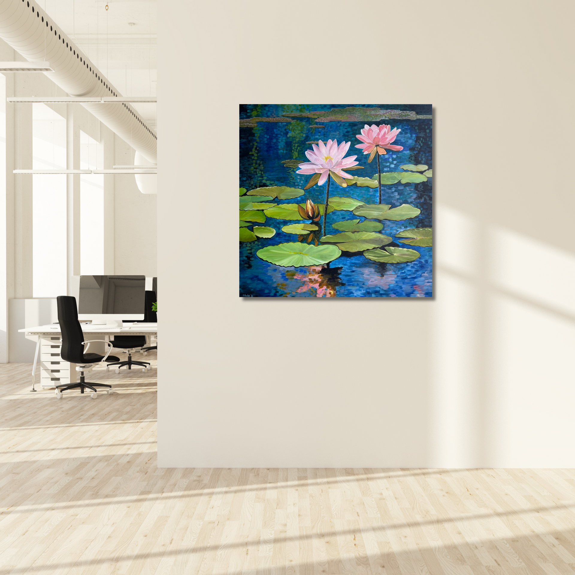 An Original: 36”x36” Pink Lotus Flowers Acrylic on Canvas An Original: 36”x36” Pink Lotus Flowers Acrylic on Canvas