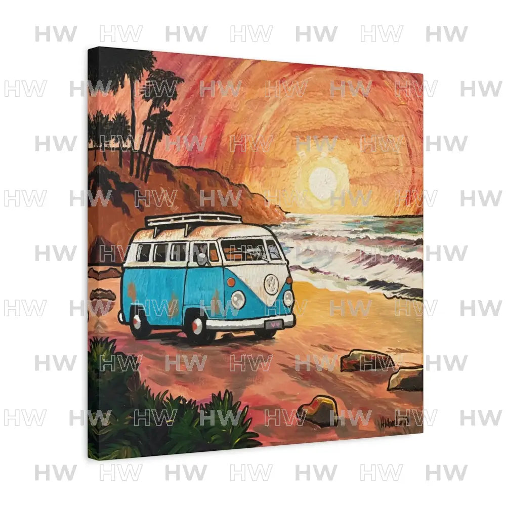 Art: California Van By the Beach Canvas Print - 20″ x 20″ / 1.25’’ - Canvas