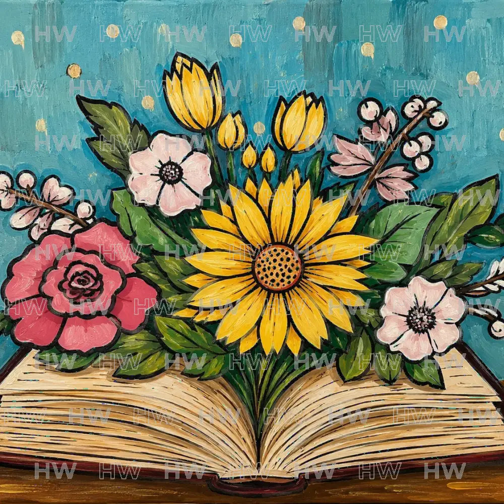 DIY Canvas Painting Kit Books with Flowers - Canvas Original