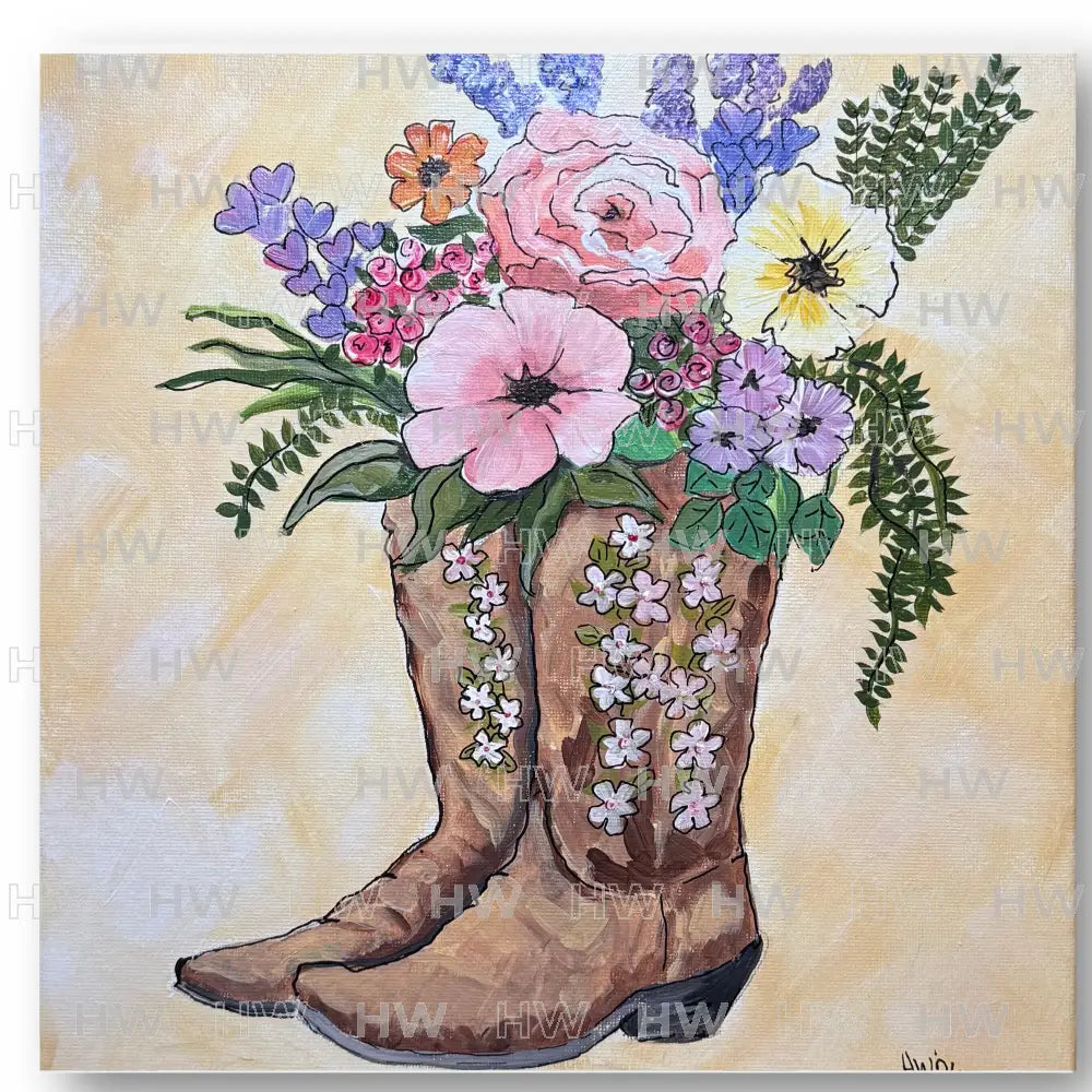 DIY Canvas Painting Kit Cowboy Boot with flowers Canvas Original
