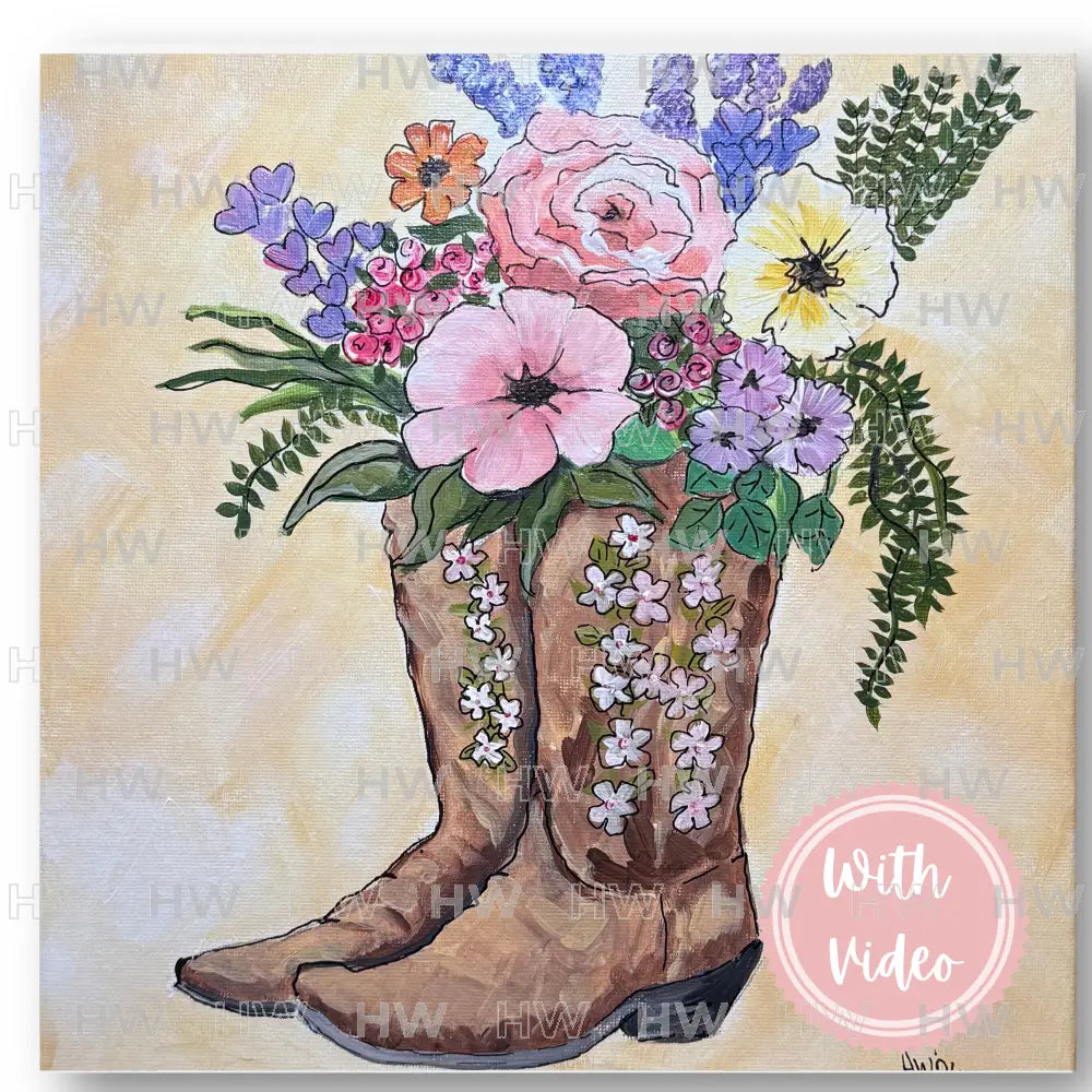 DIY Canvas Painting Kit Cowboy Boot with flowers Canvas Original