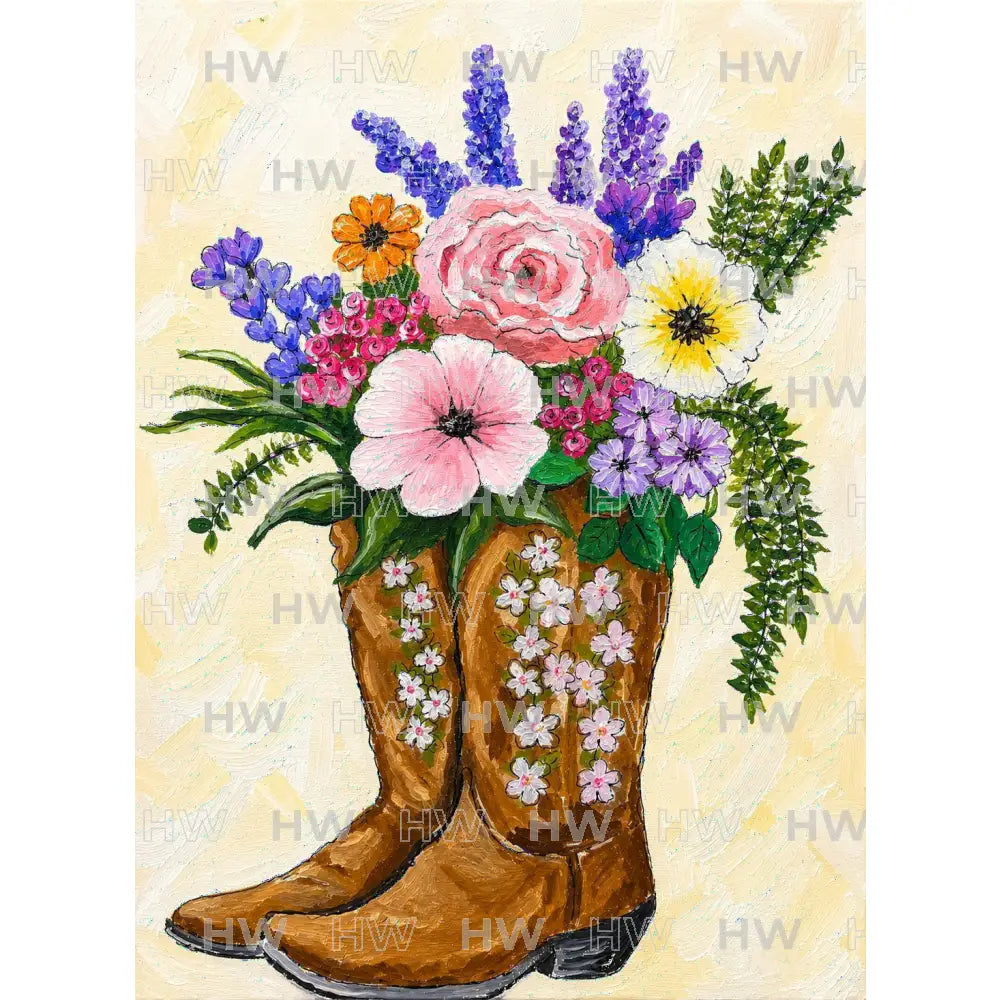 DIY Canvas Painting Kit Cowboy Boot with flowers - Canvas Original