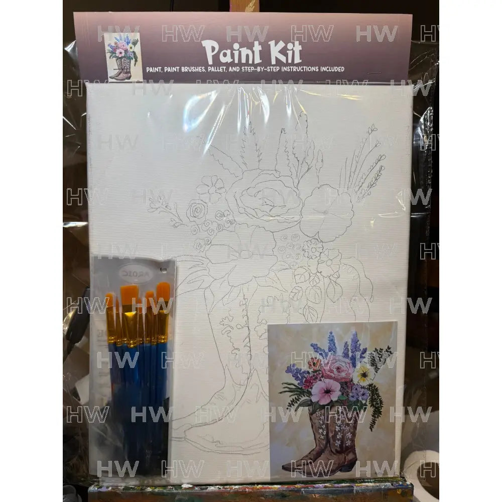DIY Canvas Painting Kit Cowboy Boot with flowers Canvas Original