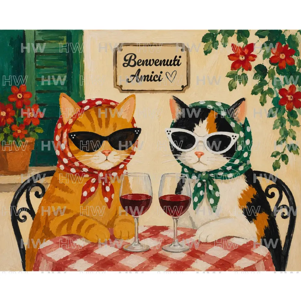 DIY Canvas Painting Kit Friends & Wine Cats - Canvas Original