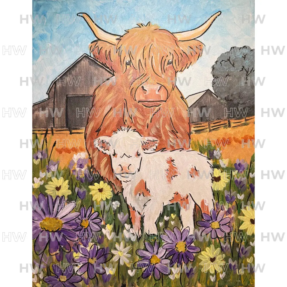 DIY Canvas Painting Kit Highland Cow and Calf Canvas Original