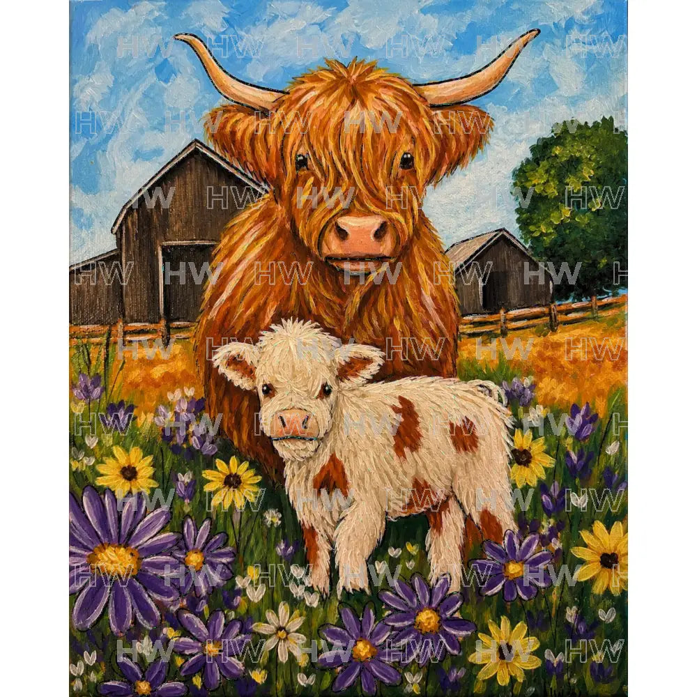 DIY Canvas Painting Kit Highland Cow and Calf - Canvas Original