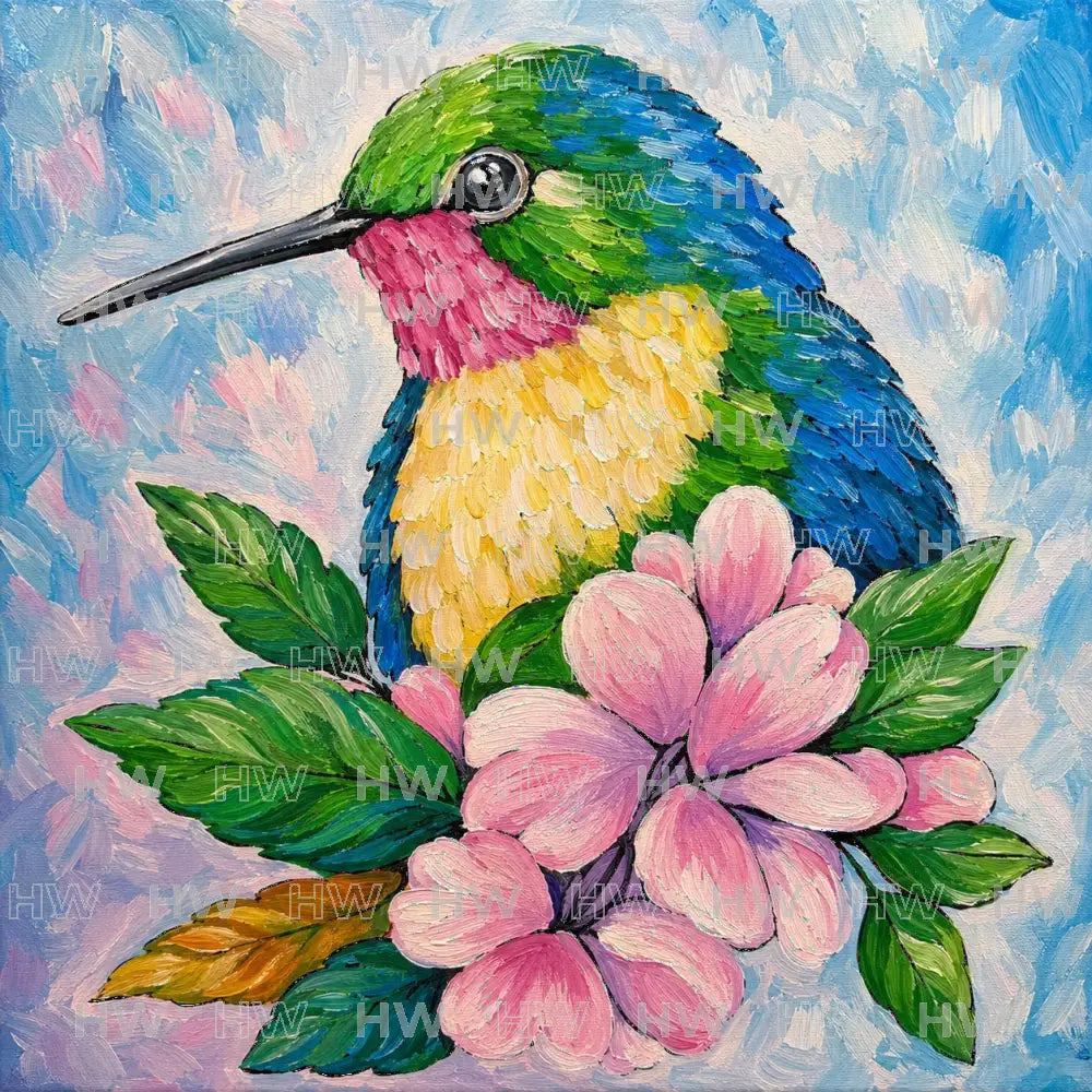 DIY Canvas Painting Kit Hummingbird on Flower - Canvas Original