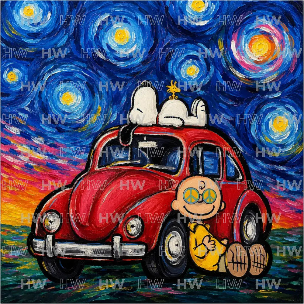 DIY Canvas Painting Kit Starry Night with snoopy - Canvas Original