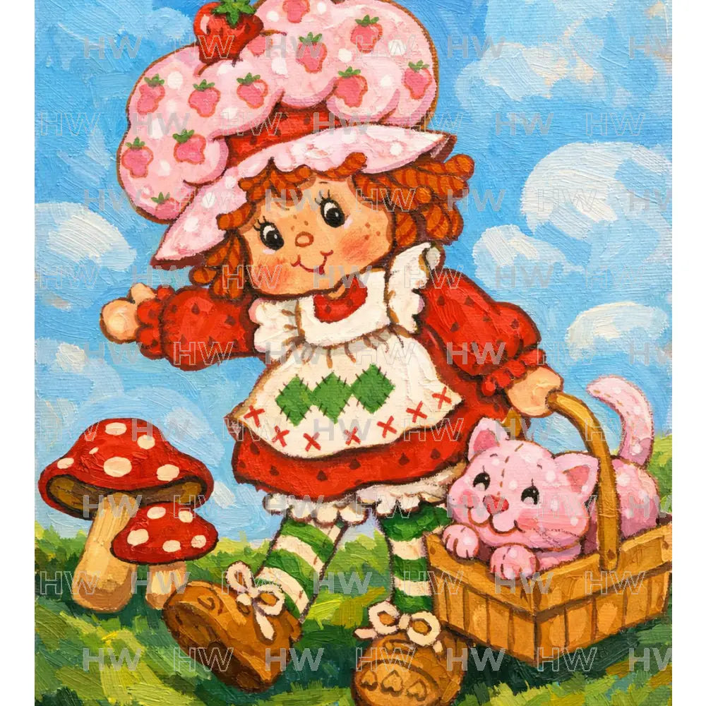 DIY Canvas Painting Kit Strawberry with kitty - Canvas Original