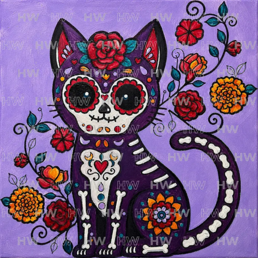 DIY Canvas Painting Kit Sugar Skull Cat - Canvas Original
