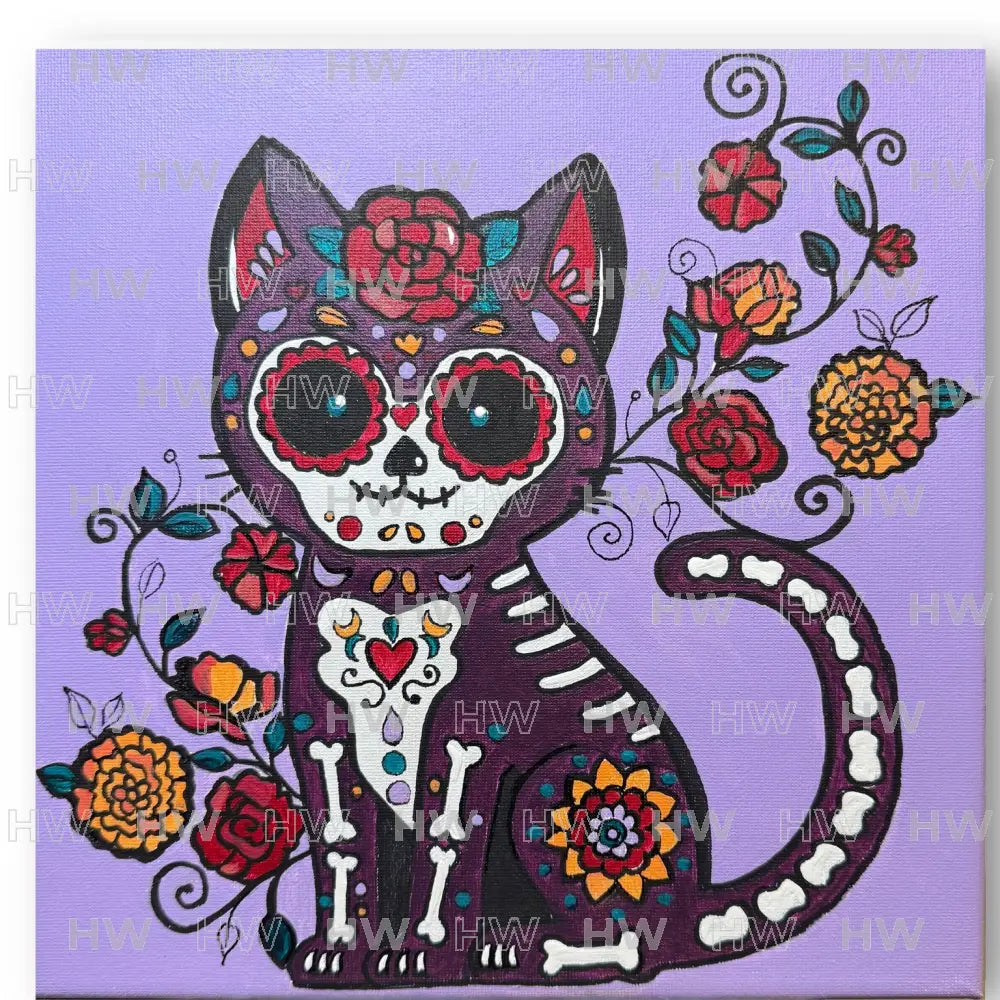 DIY Canvas Painting Kit Sugar Skull Cat Canvas Original