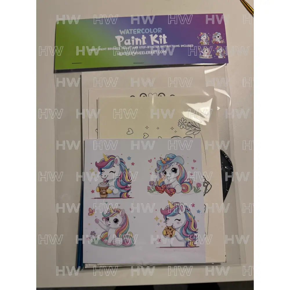 DIY Watercolor Painting Kit Unicorns Canvas Original