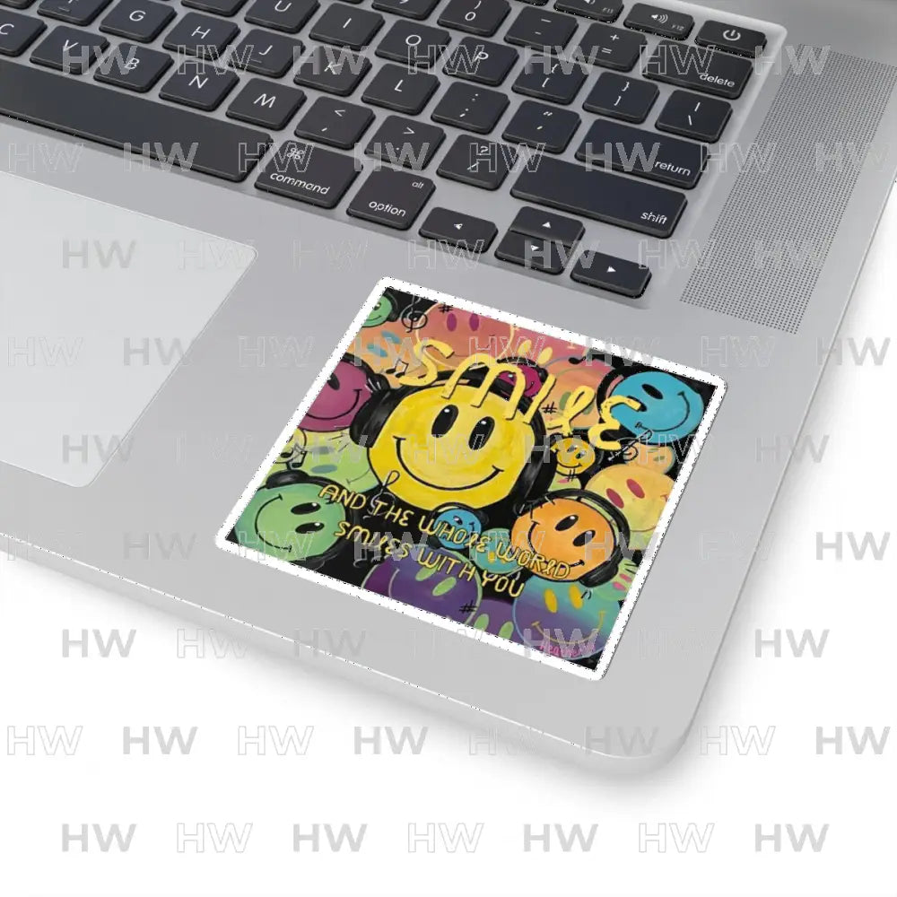 Sticker: Smile and the Whole World Smiles with You Kiss-Cut Stickers - 3’’ × 3’’ / White - Paper products