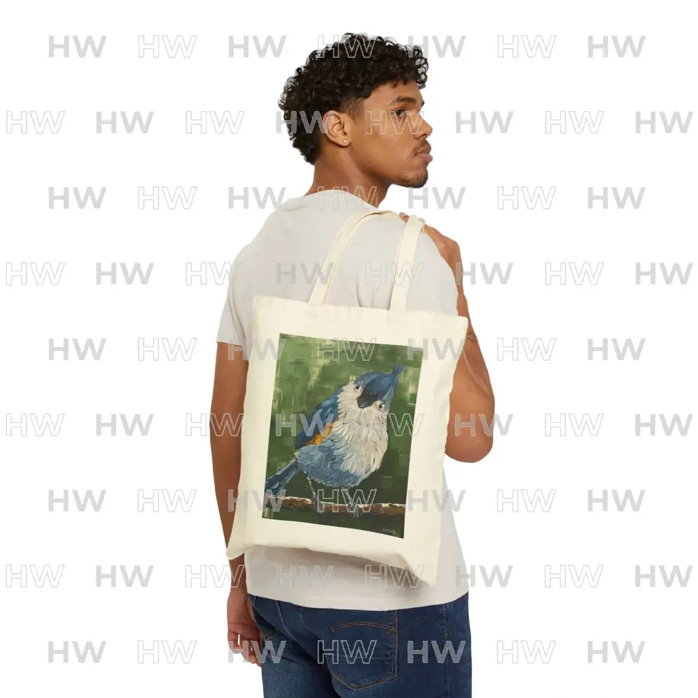 Tote Bag: Tufted Titmouse Bird Cotton Canvas Tote - Natural / 15’’ x 16’’ - Bags