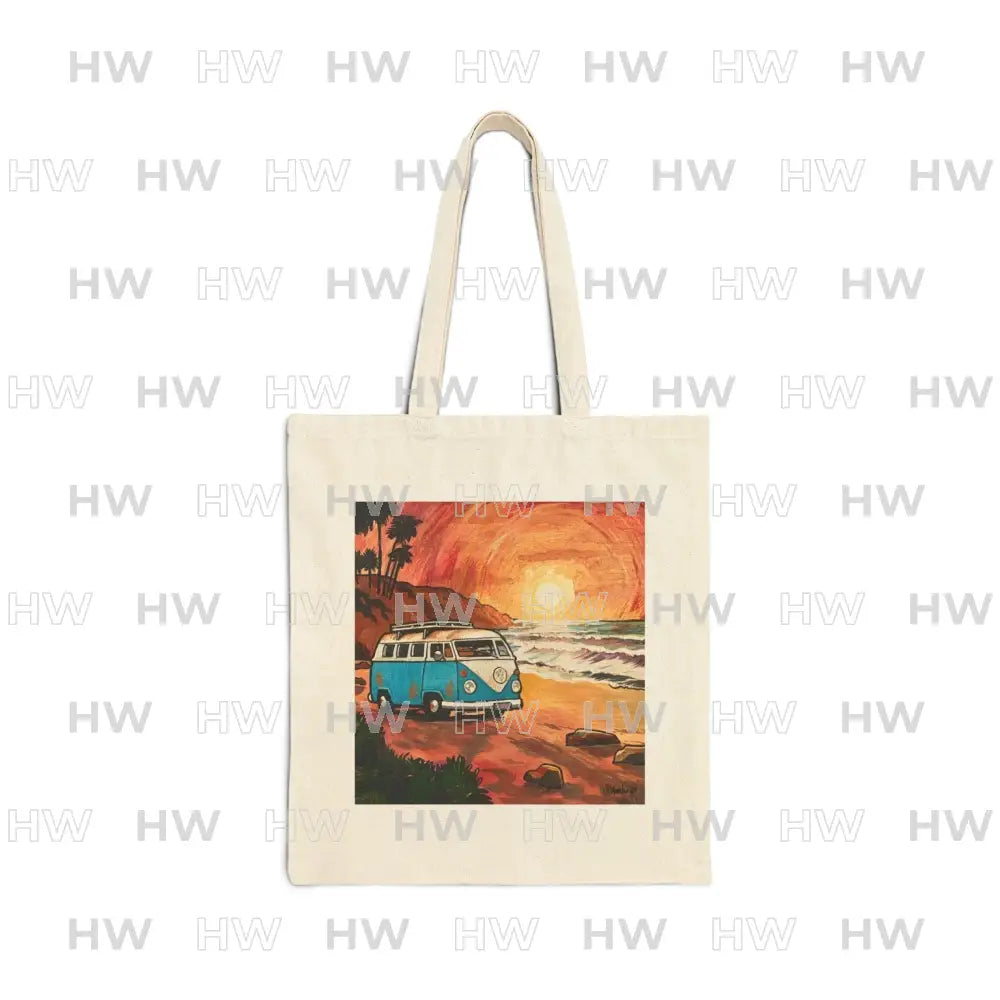 Tote Bag: Van by the Ocean Cotton Canvas Tote - Natural / 15’’ x 16’’ - Bags
